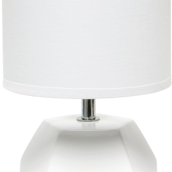 Simple Designs LT2065-WHT Round Prism Mini Table Lamp with Matching Fabric Shade, White