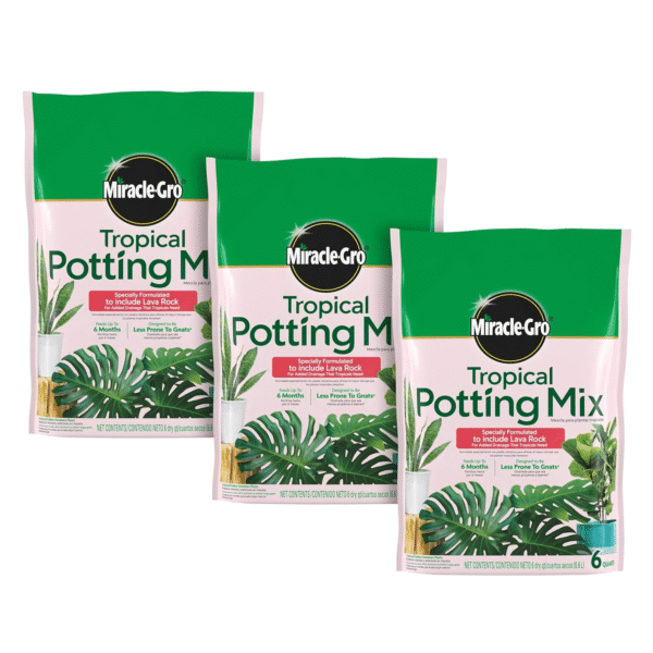 Miracle-Gro Tropical Potting Mix, For Container Plants, Use with Snake Plants, Spider Plants, Pothos, Monstera, 6 qt., 3-Pack