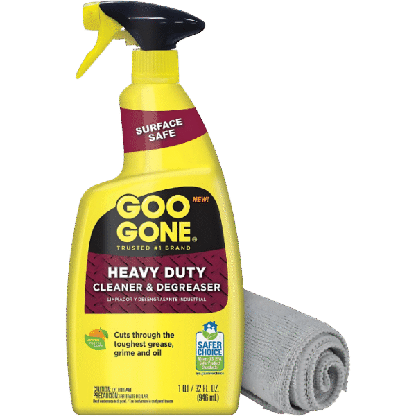 Goo Gone Heavy Duty Cleaner & Degreaser Spray With Microfiber Cleaning Towel – Cuts Through Tough Grease, Oil & Grime - 32 Oz (1 Pack + Towel)
