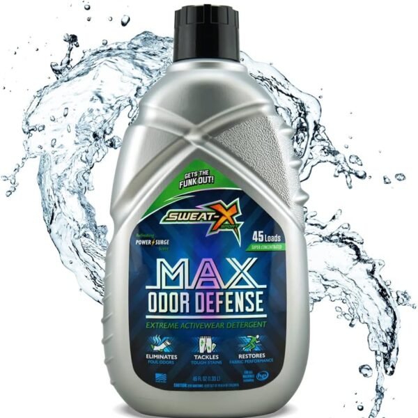 Sweat X Max Odor Defense Laundry Detergent – Remove the Worst Odors & Toughest Stains – High Performance Sports Wash for Training Gear & All Fabric Types – 45 Loads – 1 Pack