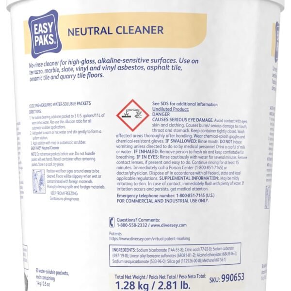 Diversey 990653 Easy Paks Neutral Cleaner, Cleans High Traffic Glossy Floors, Dissolving Pods with Pine Scent, 90-Paks, 1-Tub